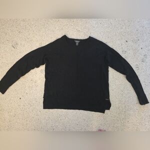 Roots Womens Black Long Sleeve Shirt Top Ribbed Cuffs Bottom Logo Medium